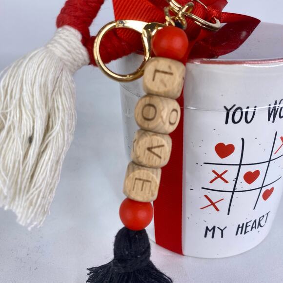 Tic Tac Toe Love Mug & Keychain Gift Set - You Won My Heart Valentines Gift NEW - Picture 3 of 7